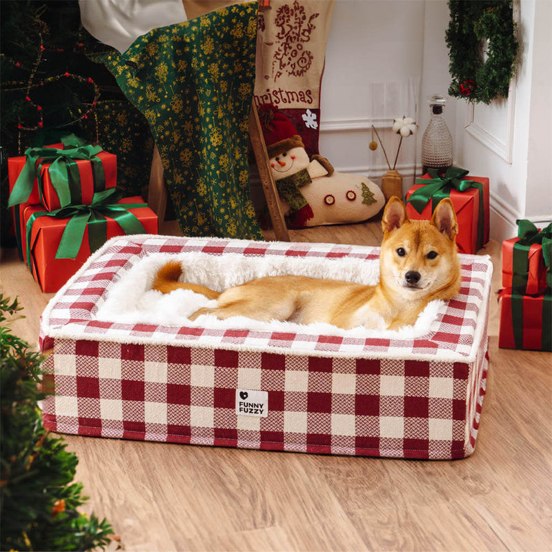 Super soft Checked Dog Bed - Scottish Snuggle Bed-Red-M-State of Style