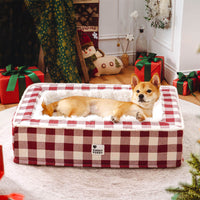 Super soft Checked Dog Bed - Scottish Snuggle Bed-Red-M-State of Style