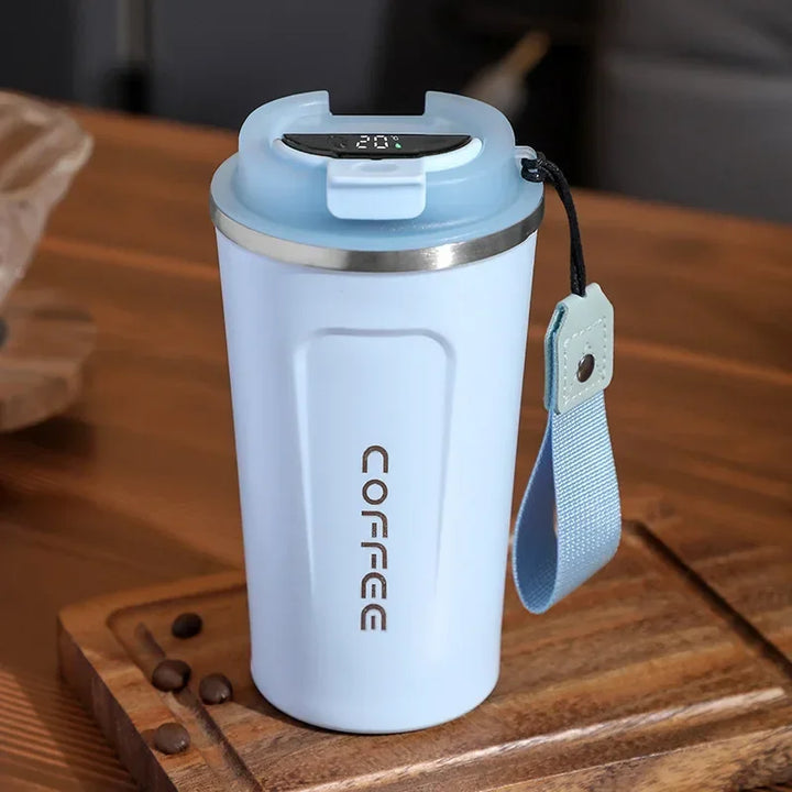 TempMate Smart Stainless Steel Thermos Mug with Temperature Display-380ML-Blue with Carrying Handle-State of Style