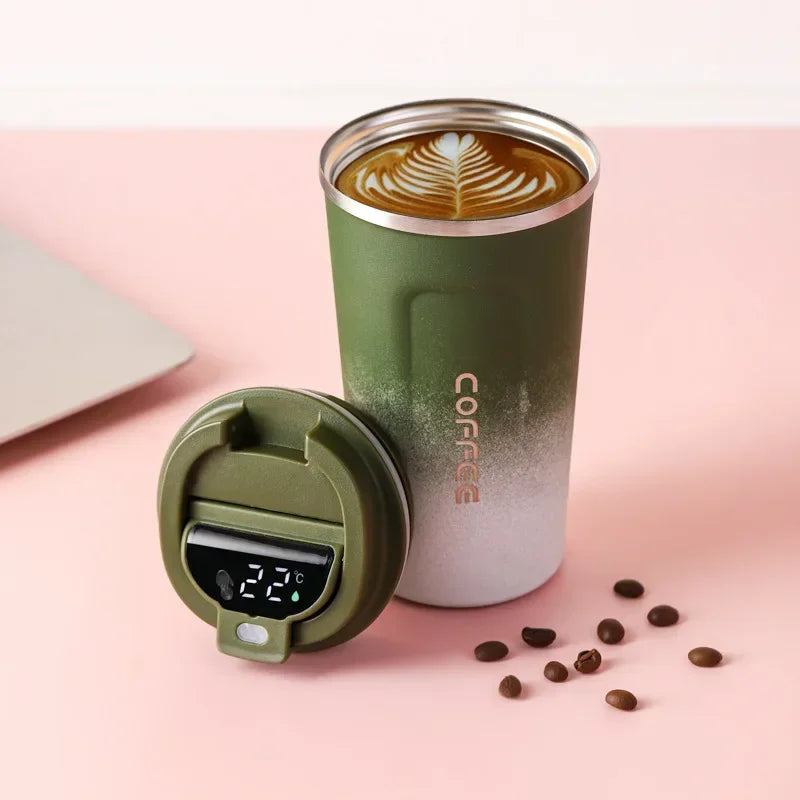 TempMate Smart Stainless Steel Thermos Mug with Temperature Display-380ML-Green-White-State of Style