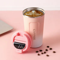 TempMate Smart Stainless Steel Thermos Mug with Temperature Display-380ML-Pink-White-State of Style