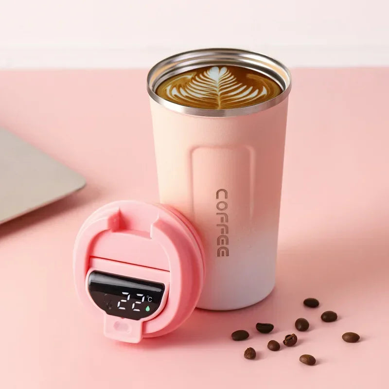 TempMate Smart Stainless Steel Thermos Mug with Temperature Display-380ML-Pink-White-State of Style