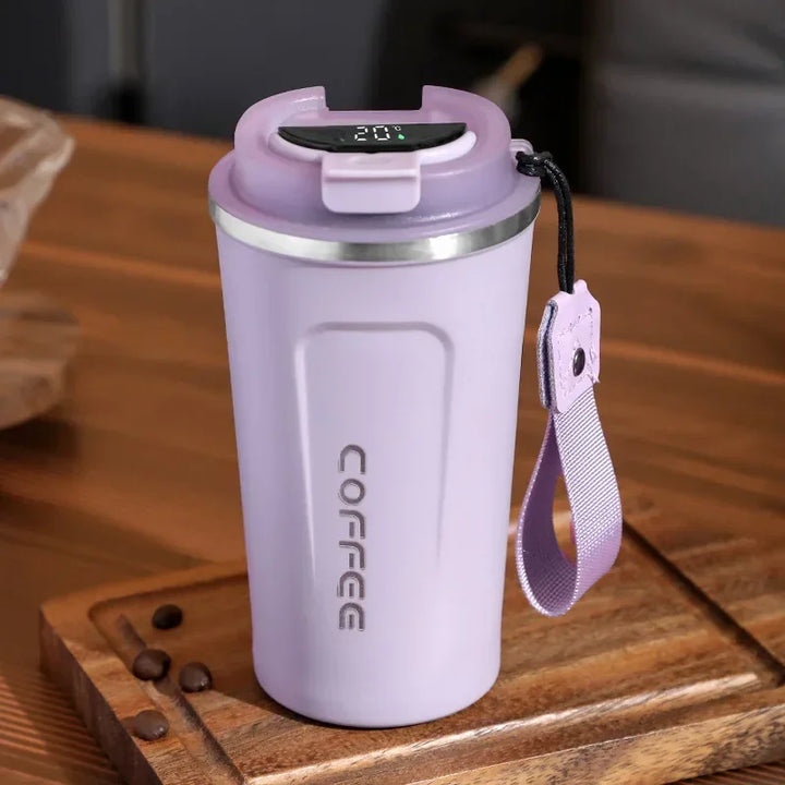 TempMate Smart Stainless Steel Thermos Mug with Temperature Display-380ML-Purple with Carrying Handle-State of Style