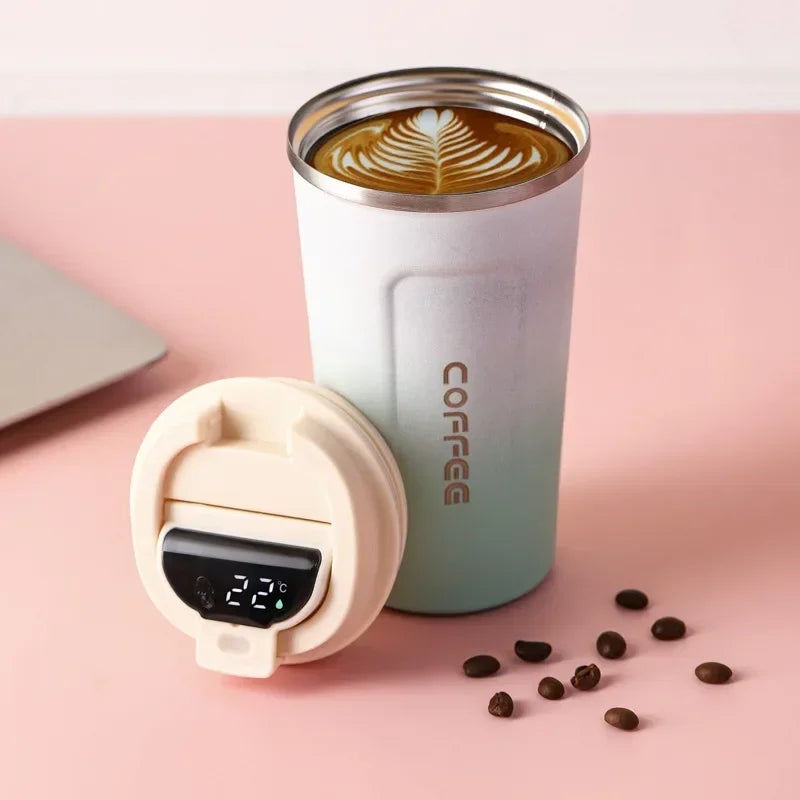 TempMate Smart Stainless Steel Thermos Mug with Temperature Display-380ML-White-Green-State of Style