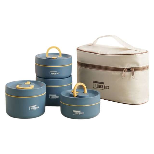 ThermoBox Multi-Layered Insulated Lunchbox with FREE Carry Bag-2x Small + 2x Large-Blue-State of Style