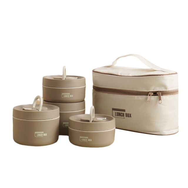 ThermoBox Multi-Layered Insulated Lunchbox with FREE Carry Bag-2x Small + 2x Large-Brown-State of Style