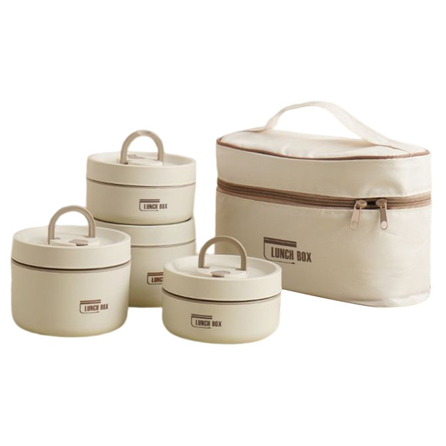 ThermoBox Multi-Layered Insulated Lunchbox with FREE Carry Bag-2x Small + 2x Large-White-State of Style