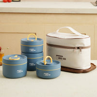 ThermoBox Multi-Layered Insulated Lunchbox with FREE Carry Bag-Small-Blue-State of Style