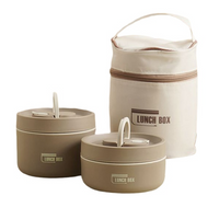 ThermoBox Multi-Layered Insulated Lunchbox with FREE Carry Bag-Small + Large-Brown-State of Style