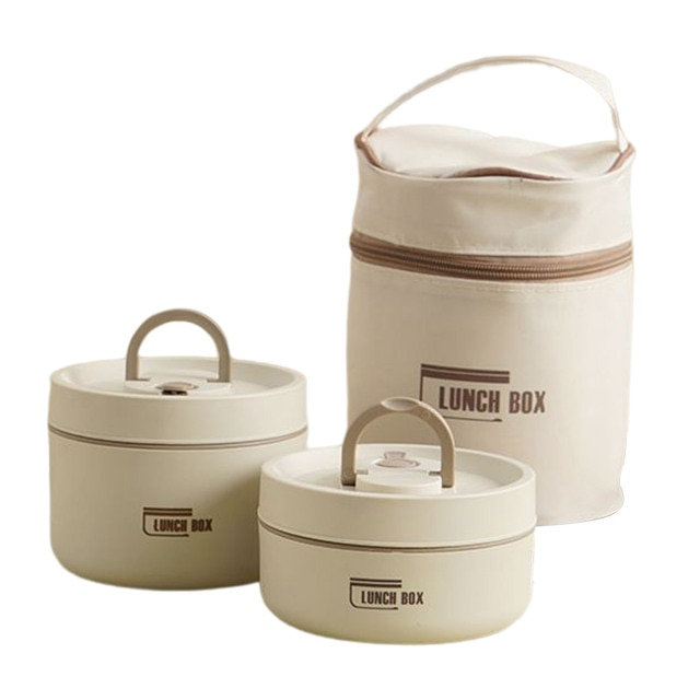 ThermoBox Multi-Layered Insulated Lunchbox with FREE Carry Bag-Small + Large-White-State of Style