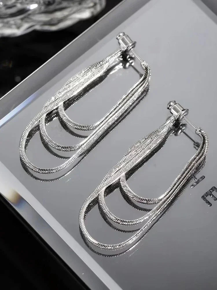 Three-Layer Chain Earrings - Aurelia-Gold-State of Style