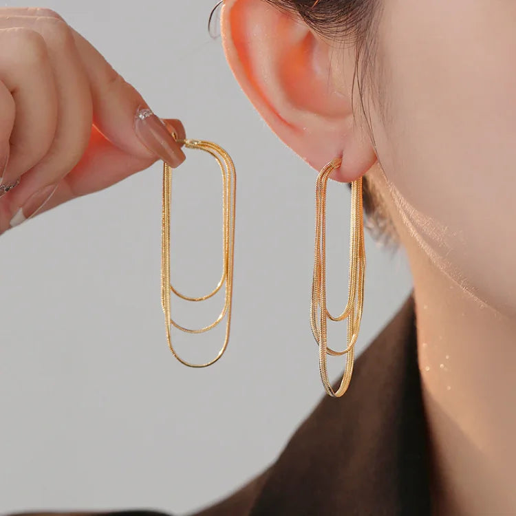 Three-Layer Chain Earrings - Aurelia-Gold-State of Style