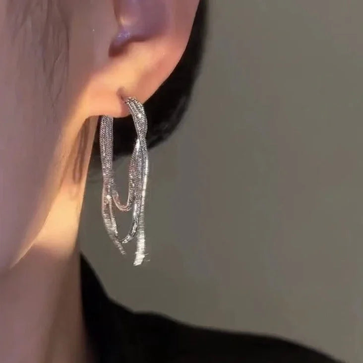 Three-Layer Chain Earrings - Aurelia-Silver-State of Style