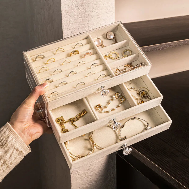 Three-Layer Transparent Jewellery Box-GRAY-State of Style