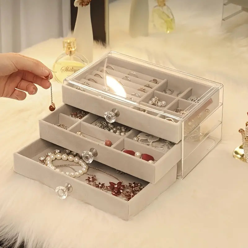 Three-Layer Transparent Jewellery Box-GRAY-State of Style