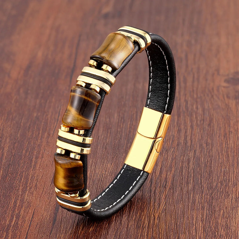 Tiger's Eye Natural Stone Leather Bracelet | Women's Jewellery-GOLDEN TIGER EYE-19CM-State of Style