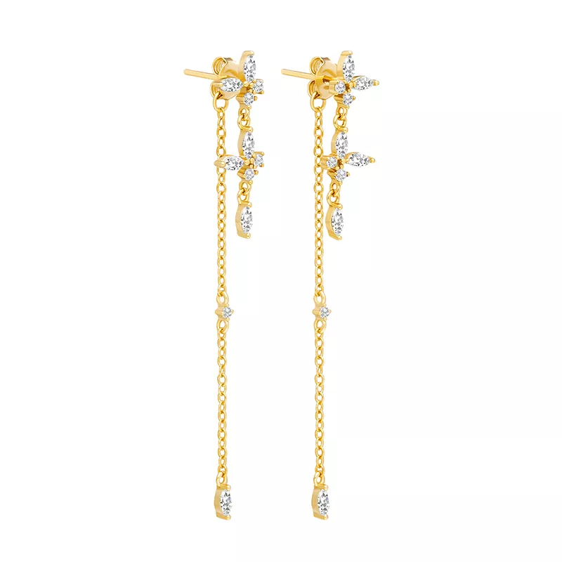 Timeless Drop Earrings - Elodie-Flower Chain Earrings-Gold-State of Style