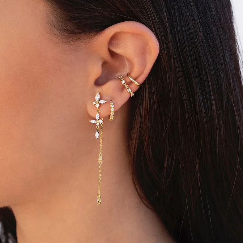 Timeless Drop Earrings - Elodie-Flower Chain Earrings-Gold-State of Style