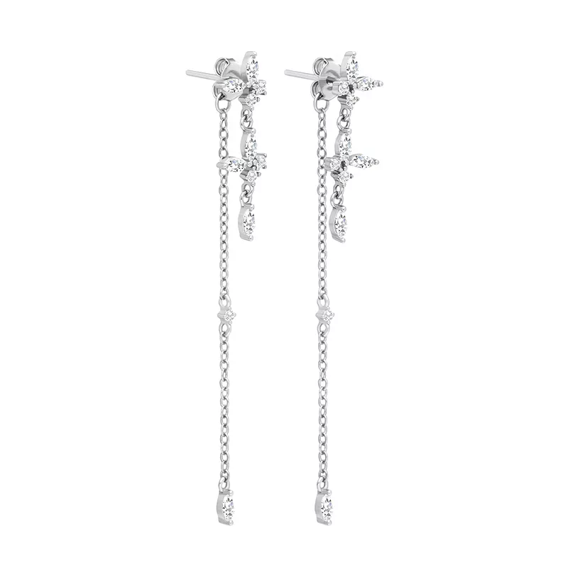 Timeless Drop Earrings - Elodie-Flower Chain Earrings-Silver-State of Style