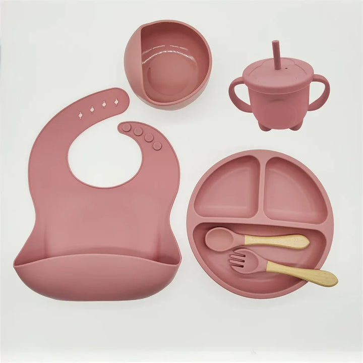 TinyBites Silicone Feeding Set for Babies-Dark Pink-State of Style