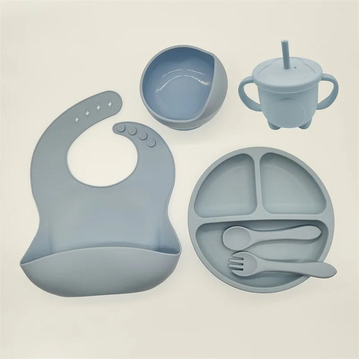 TinyBites Silicone Feeding Set for Babies-Grey/Blue-State of Style