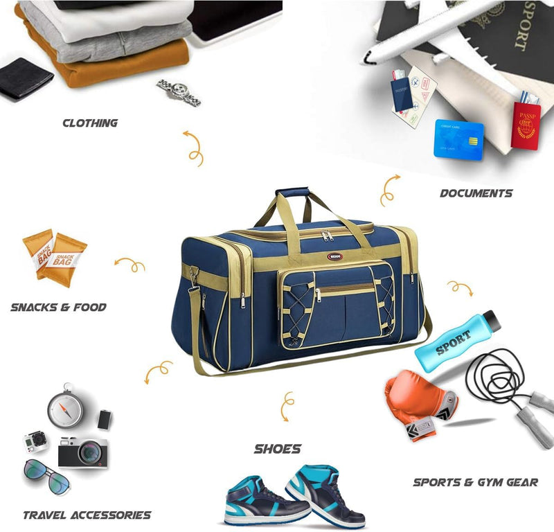 65L Foldable Travel Duffel Bag – Lightweight Oxford Cloth with Pockets