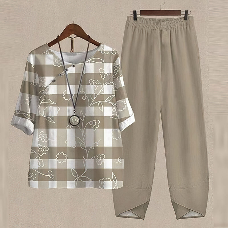 Trendy 2-Piece Spring and Summer Set - LenaDuo-Khaki-S-State of Style