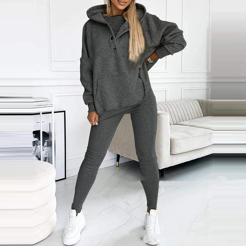 Trendy 3-Piece Lounge Set - Elena-Dark Grey-S-State of Style