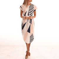 Trendy asymmetrical women's midi dress with print and waistbelt – Elira-S-State of Style
