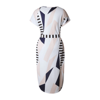 Trendy asymmetrical women's midi dress with print and waistbelt – Elira-S-State of Style