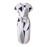 Trendy asymmetrical women's midi dress with print and waistbelt – Elira-S-State of Style
