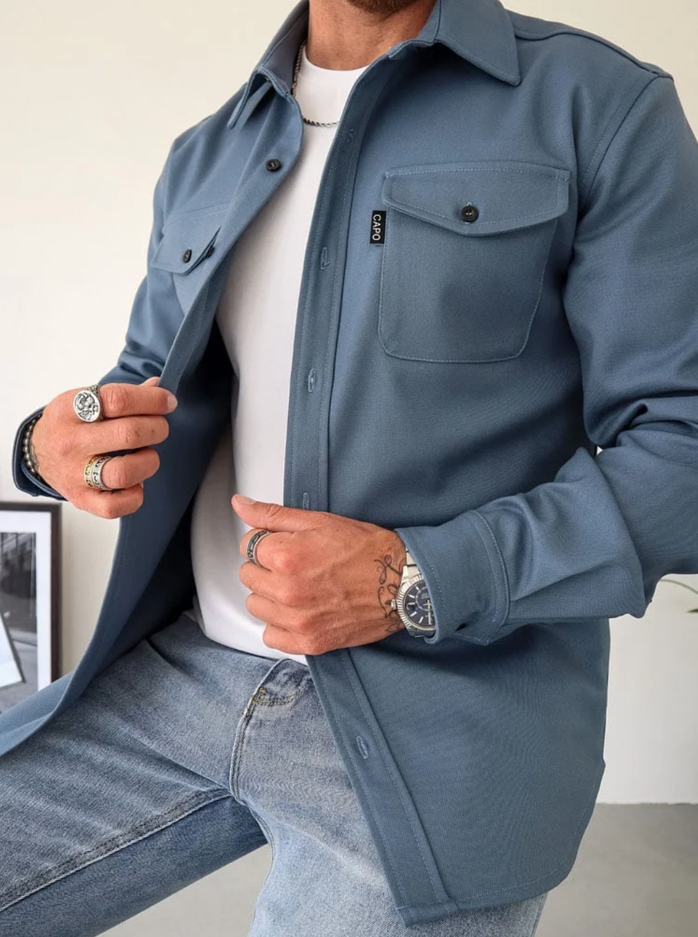 Trendy Autumn Shirt for Men - Rocco-Blue-XS-State of Style