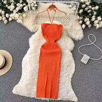 Trendy backless maxi knitted dress with side slit for women (one size) – Liora-Dark pink-State of Style