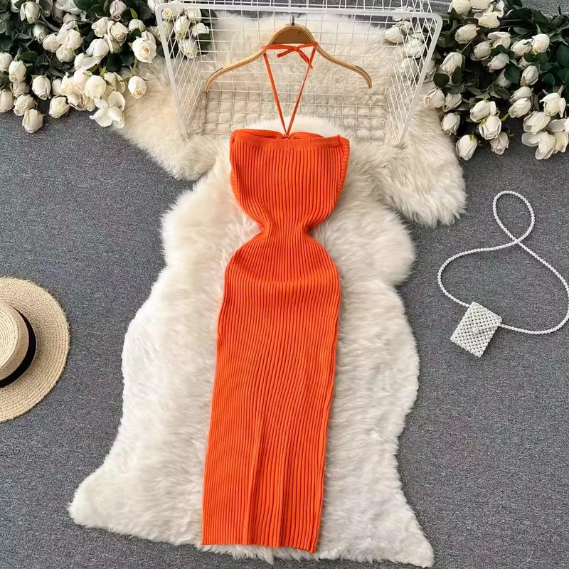 Trendy backless maxi knitted dress with side slit for women (one size) – Liora-Dark pink-State of Style