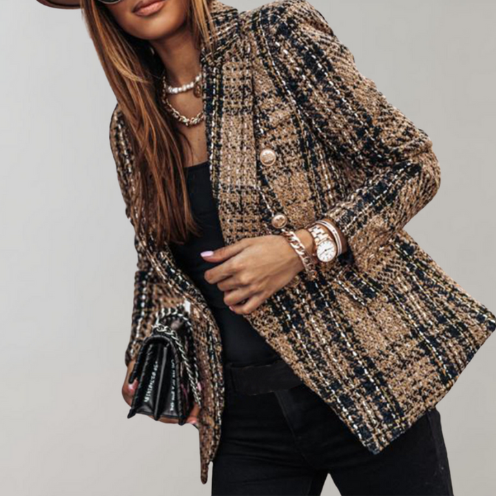 Trendy Checked Blazer for Women - Isabelle-Brown-S-State of Style