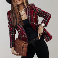 Trendy Checked Blazer for Women - Isabelle-Burgundy-S-State of Style