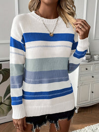 Trendy Colour Block Round Neck Sweater - Felicity-Blue-S-State of Style