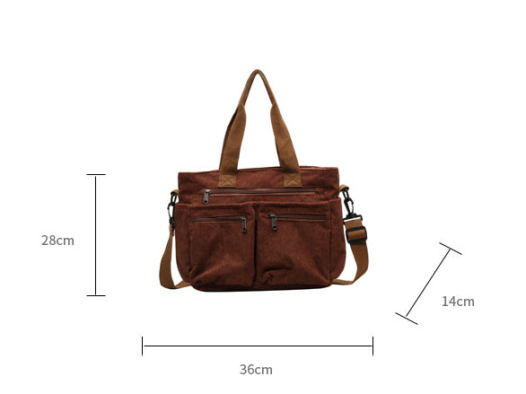 Trendy Corduroy Shoulder Bag - VelvetVogue-Beige-State of Style