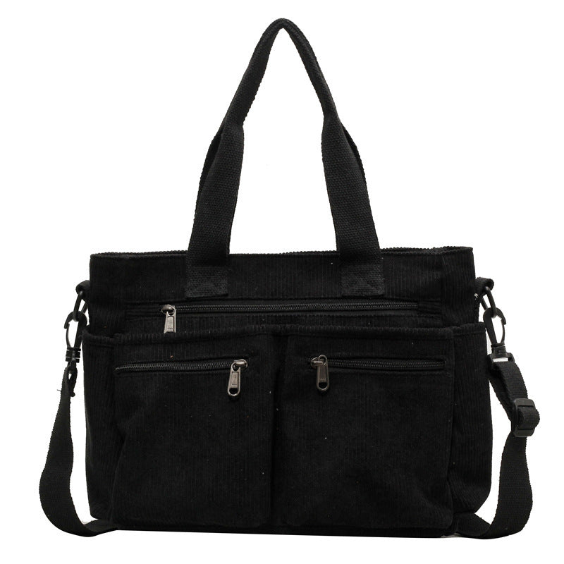 Trendy Corduroy Shoulder Bag - VelvetVogue-Black-State of Style
