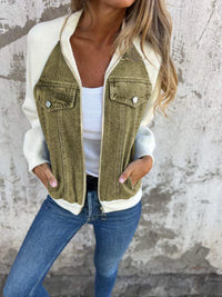 Trendy Denim Jacket - Isaline-Olive Green-S-State of Style