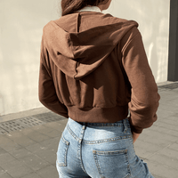 Trendy Fitted Women's Cropped Zip-Up Hoodie with Hood – Alina-Brown-S-State of Style