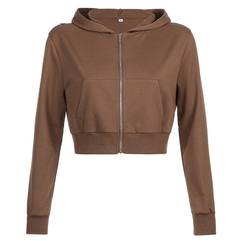 Trendy Fitted Women's Cropped Zip-Up Hoodie with Hood – Alina-Brown-S-State of Style