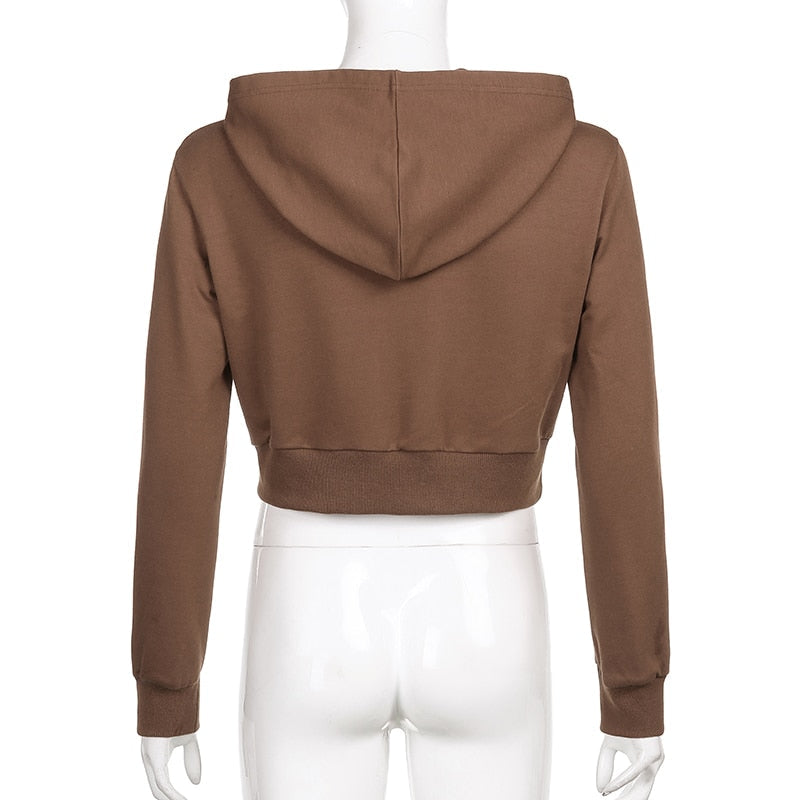 Trendy Fitted Women's Cropped Zip-Up Hoodie with Hood – Alina-Brown-S-State of Style