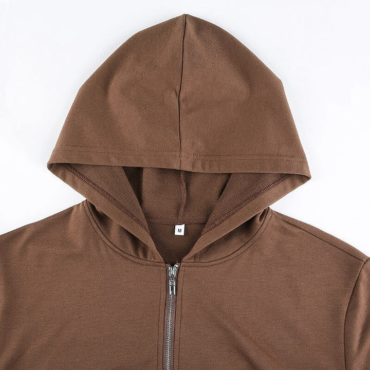Trendy Fitted Women's Cropped Zip-Up Hoodie with Hood – Alina-Brown-S-State of Style