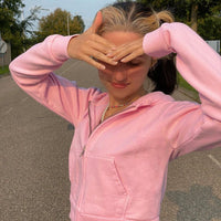 Trendy Fitted Women's Cropped Zip-Up Hoodie with Hood – Alina-Brown-S-State of Style