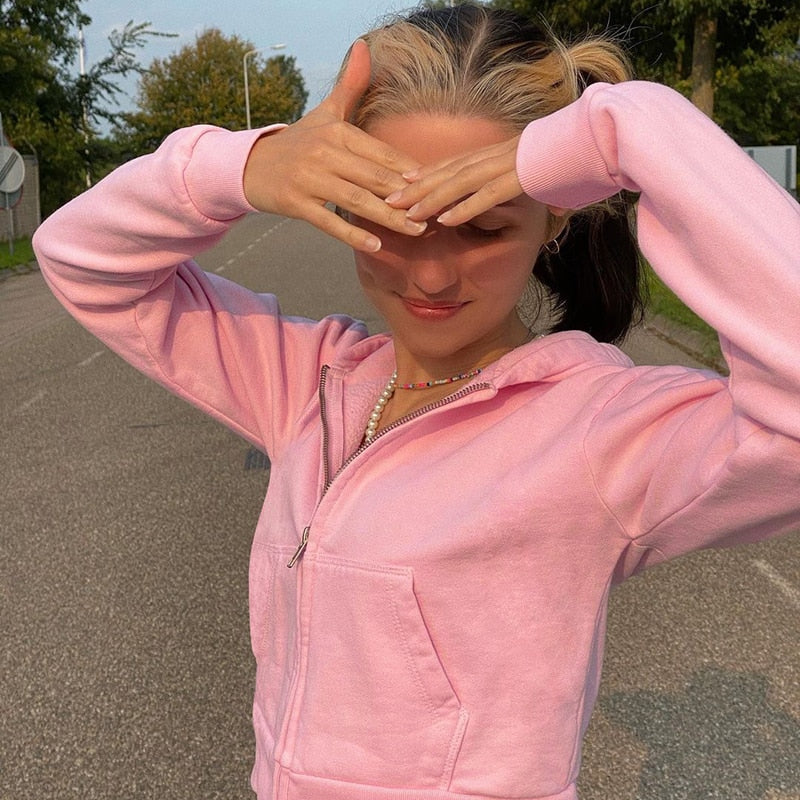 Trendy Fitted Women's Cropped Zip-Up Hoodie with Hood – Alina-Brown-S-State of Style