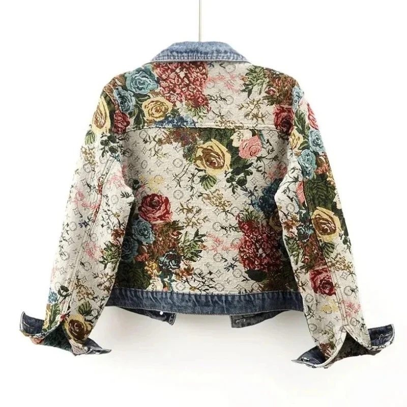 Trendy Floral Denim Jacket for Women - Amaline-Dark Blue-XS-State of Style