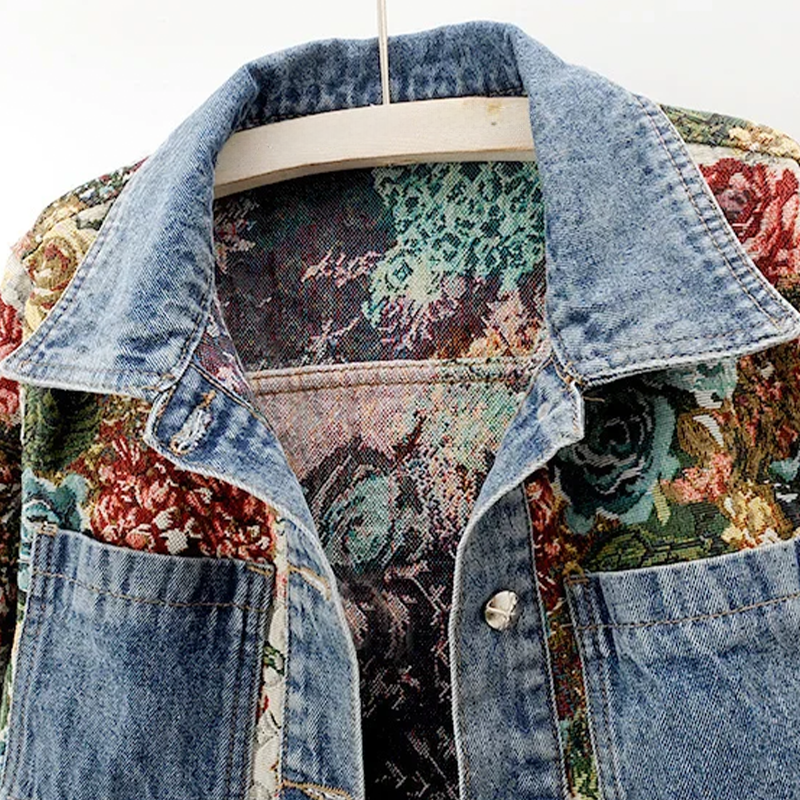 Trendy Floral Denim Jacket for Women - Amaline-Dark Blue-XS-State of Style