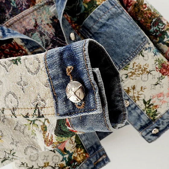 Trendy Floral Denim Jacket for Women - Amaline-Dark Blue-XS-State of Style