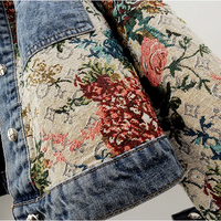 Trendy Floral Denim Jacket for Women - Amaline-Dark Blue-XS-State of Style